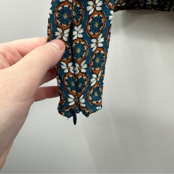 Zara Blue, White & Orange Floral Print Long Sleeve Top Size M - Picture 5 of 10